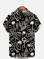 Men's Black and White Tropical Hawaiian Short Sleeve Shirt Eleven Oasis