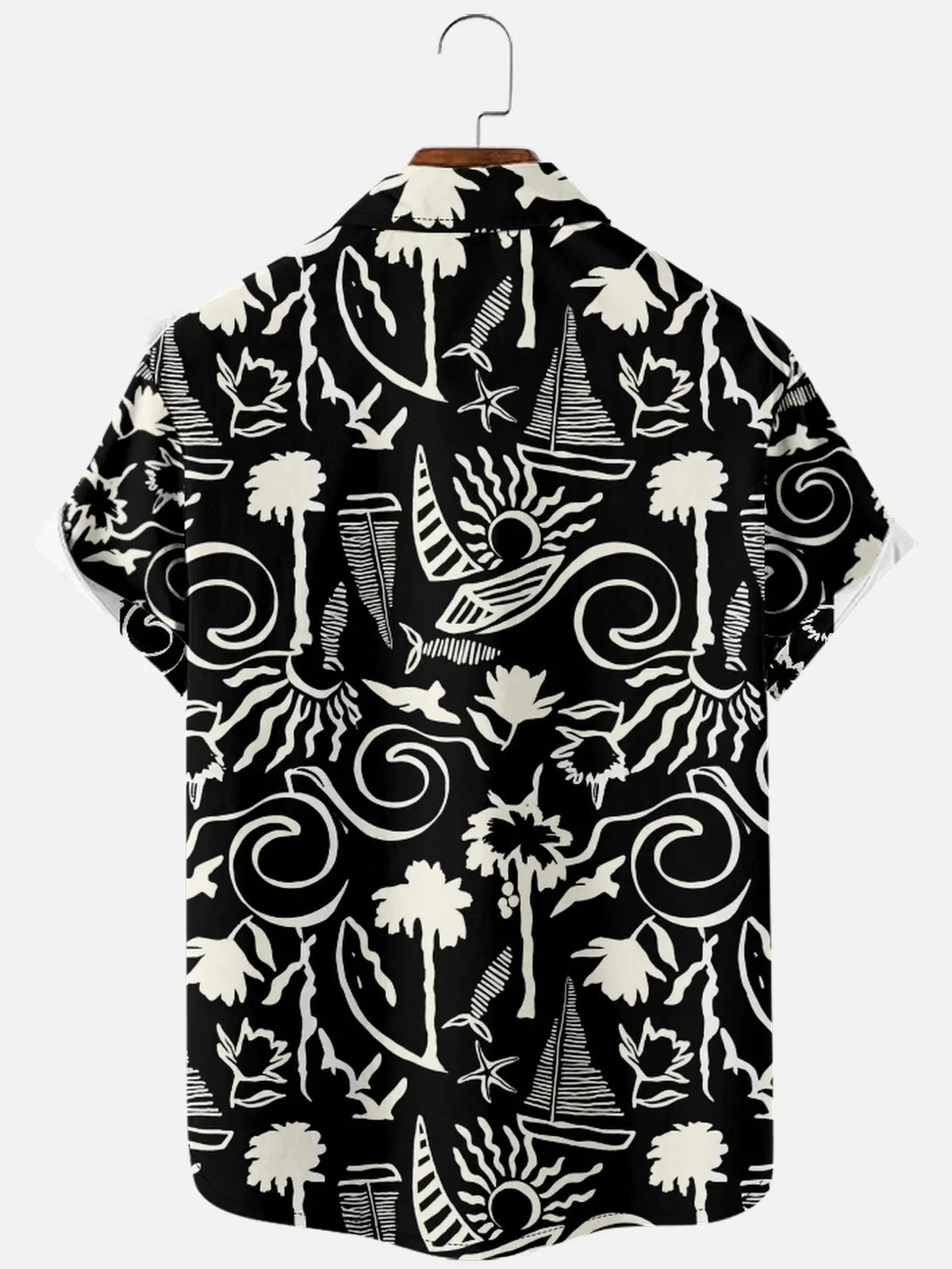 Men's Black and White Tropical Hawaiian Short Sleeve Shirt Eleven Oasis