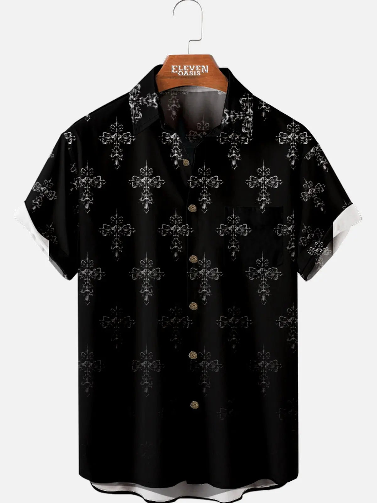 Men's Victorian Cross Pattern Short Sleeve Shirt Eleven Oasis
