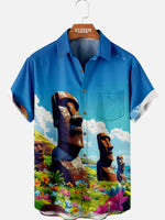 Men's Easter Island Moai Statues Short Sleeve Shirt ElevenOasis