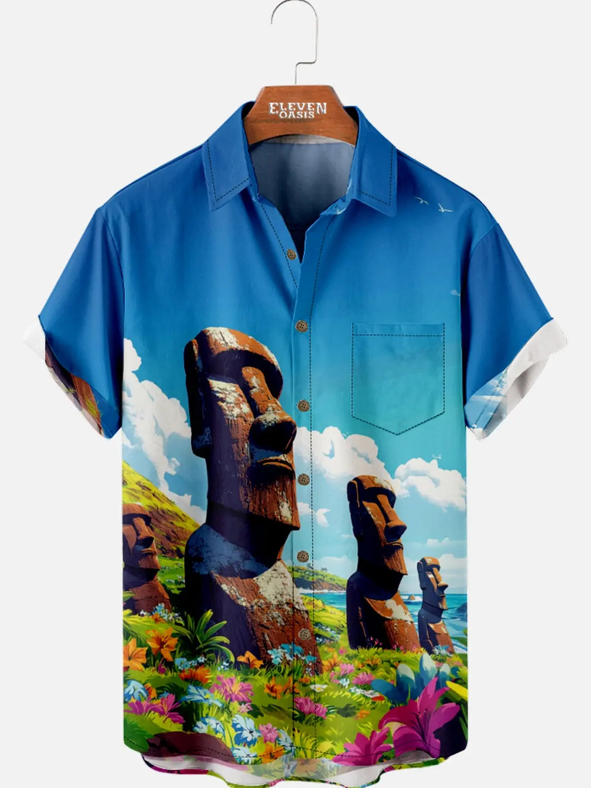 Men's Easter Island Moai Statues Short Sleeve Shirt ElevenOasis