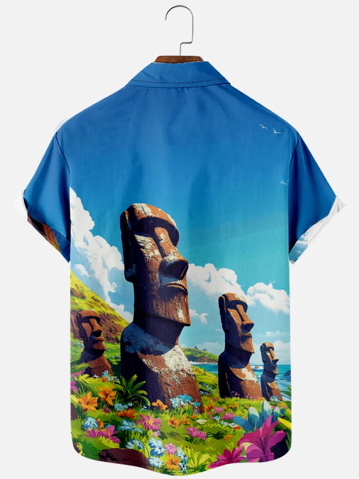 Men's Easter Island Moai Statues Short Sleeve Shirt ElevenOasis