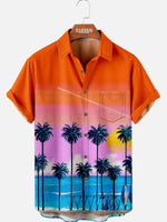 Men's Sunset Beach Palm Hawaiian Short Sleeve Shirt Eleven Oasis