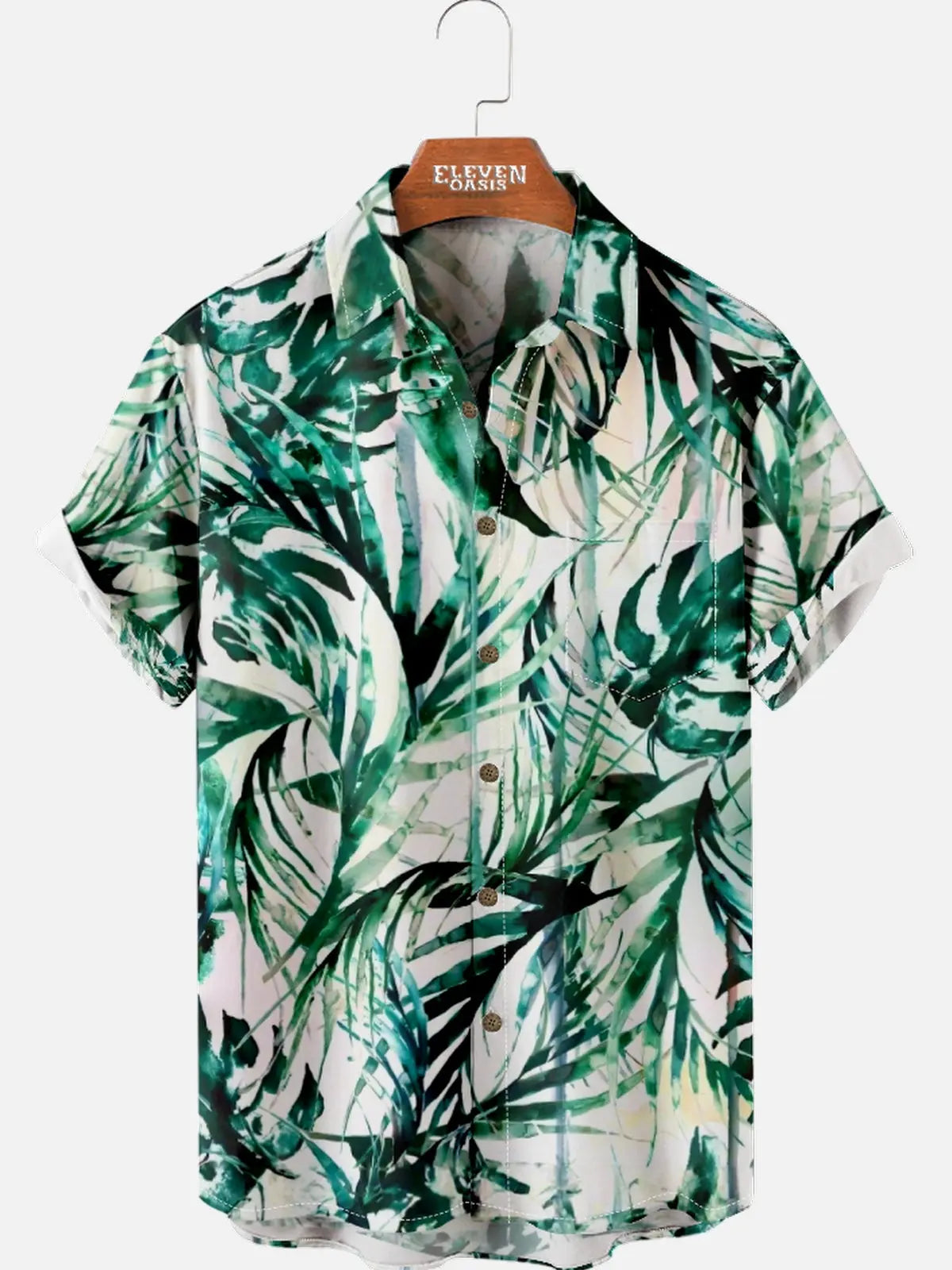 Men's Tropical Jungle Leaf Hawaiian Short Sleeve Shirt Eleven Oasis