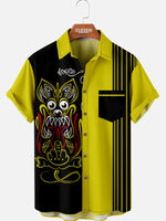 Men's Yellow and Black Rat Fink Pinstripe Short Sleeve Shirt Eleven Oasis