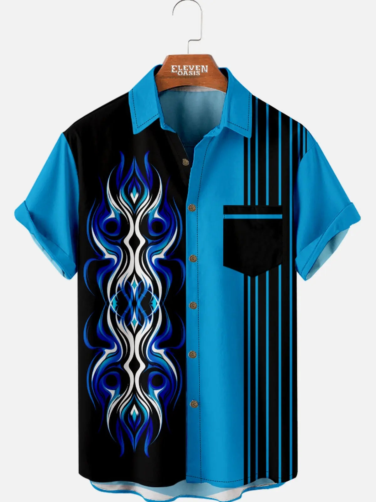 Men's Classic Flame Pinstripe Bowling Short Sleeve Shirt Eleven Oasis