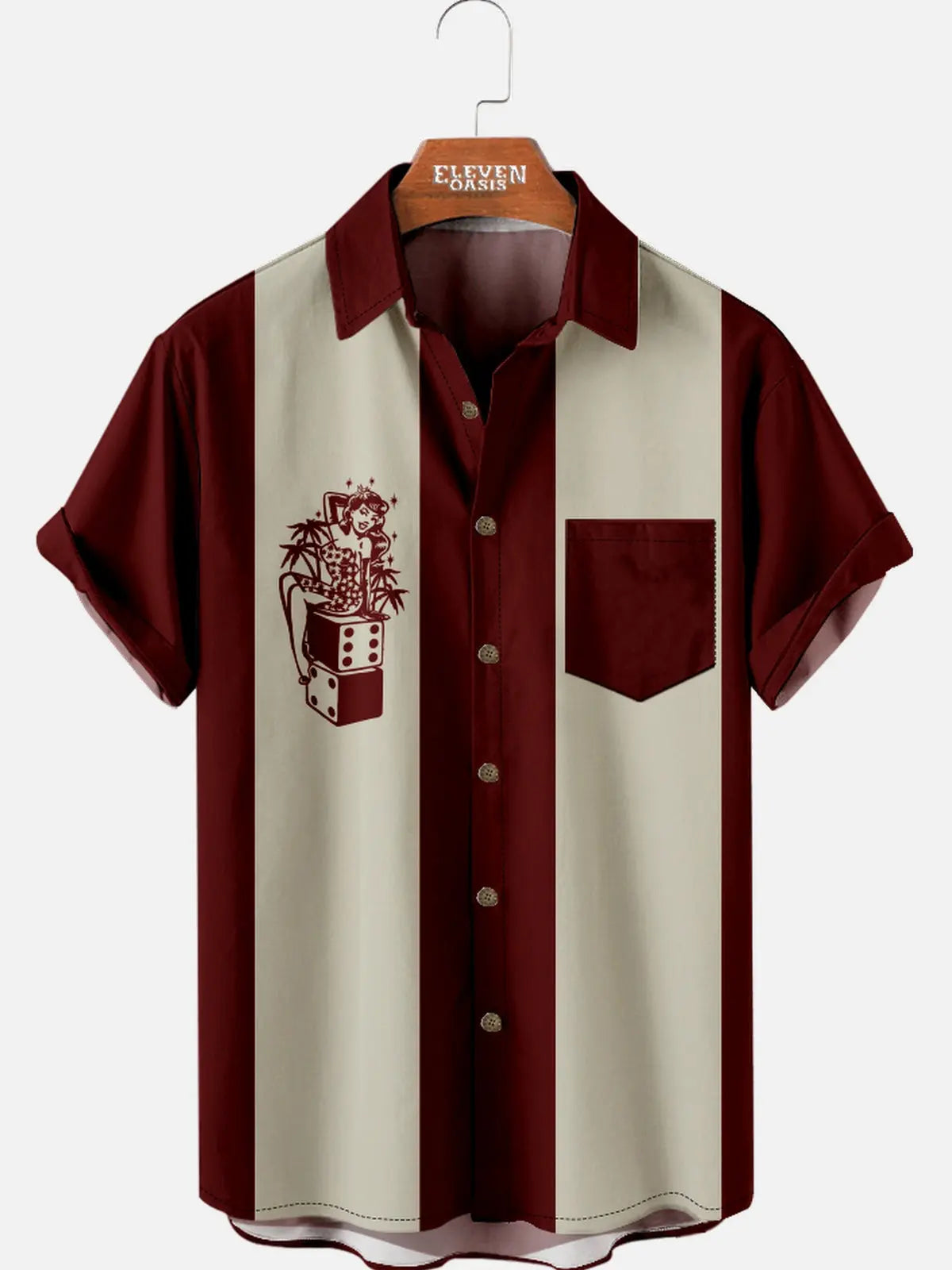 Men's Lucky Dice Pin-Up Bowling Short Sleeve Shirt ElevenOasis