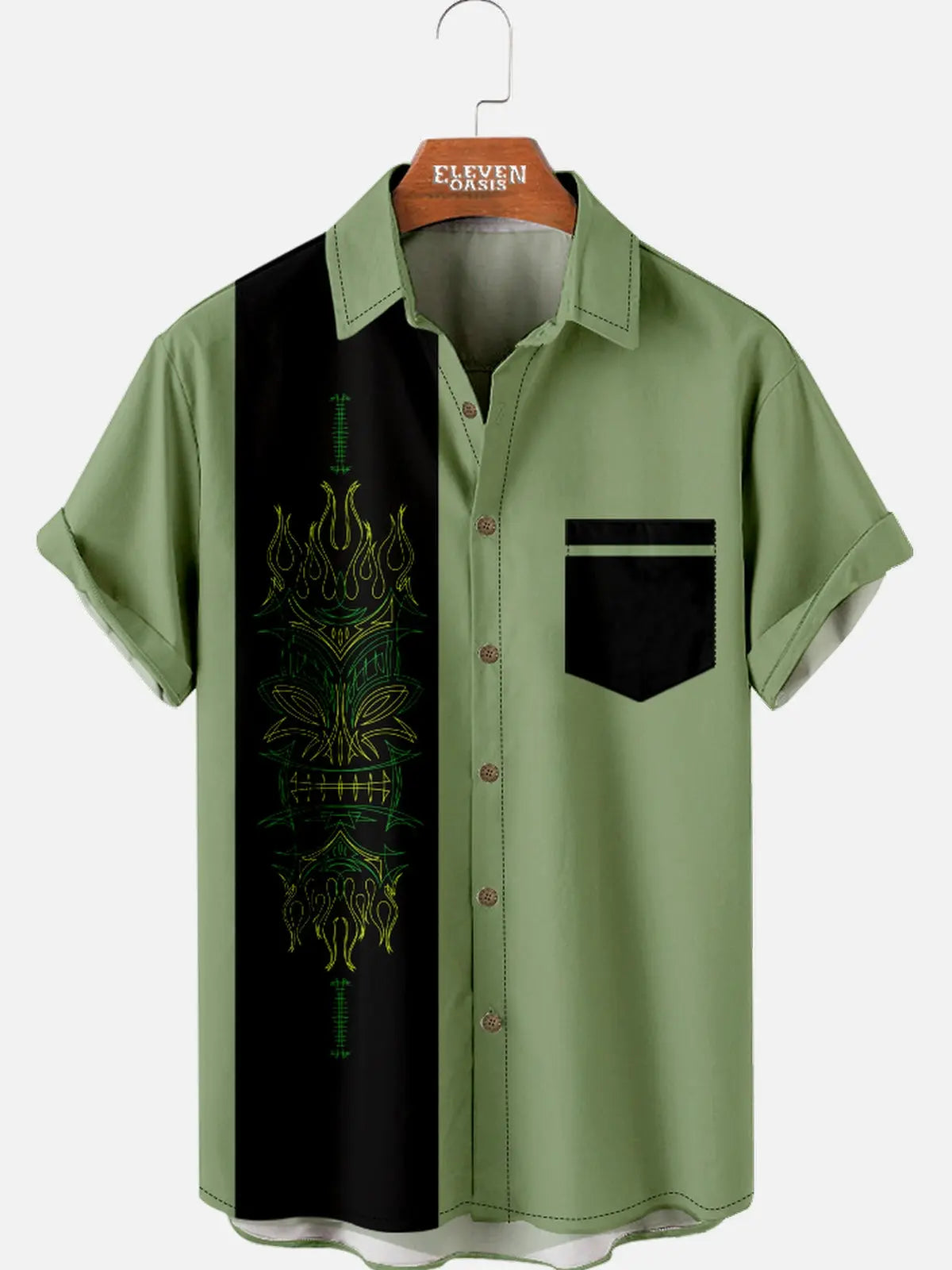 Men's Tribal Pinstripe Bowling Short Sleeve Shirt Eleven Oasis