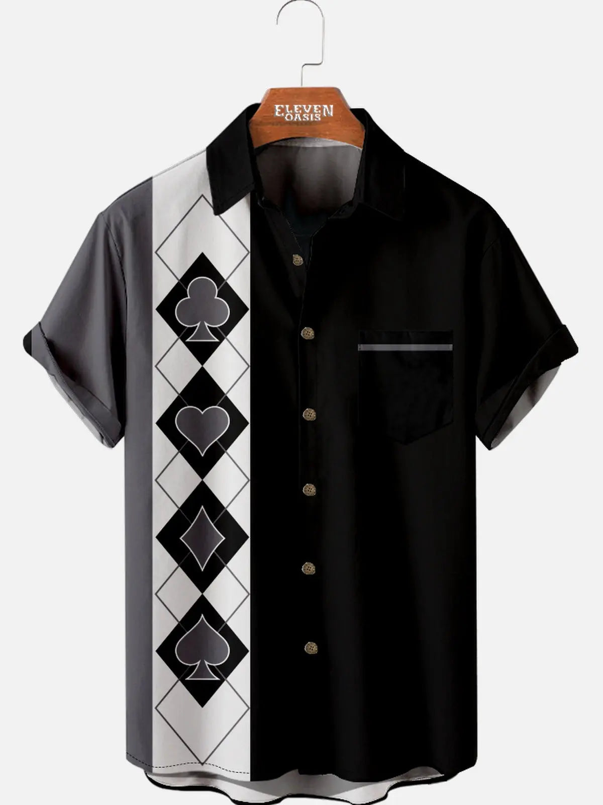 Men's Playing Card Suits Diamond Pattern Short Sleeve Shirt Eleven Oasis