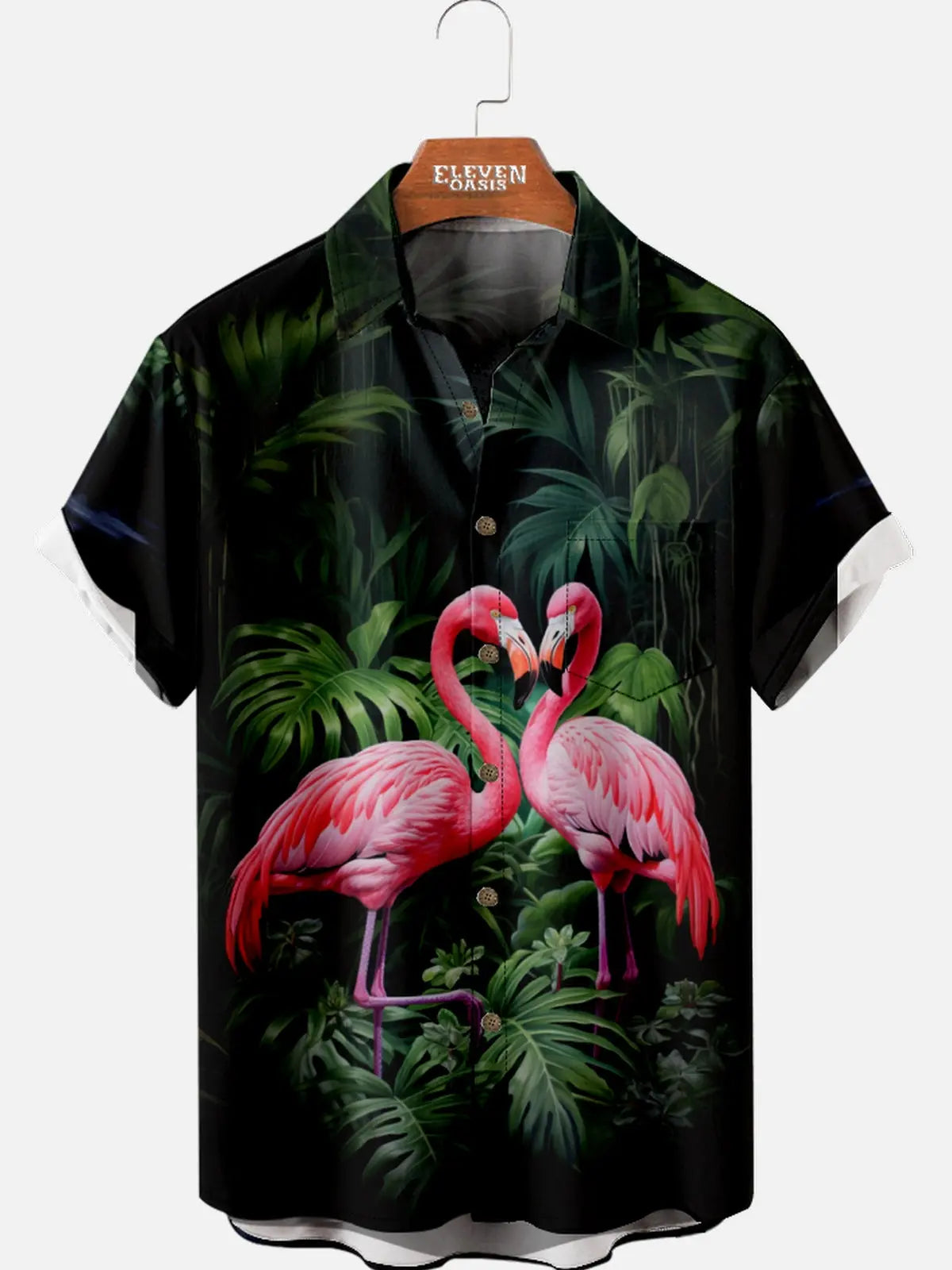 Men's Flamingo Love Tropical Hawaiian Short Sleeve Shirt Eleven Oasis