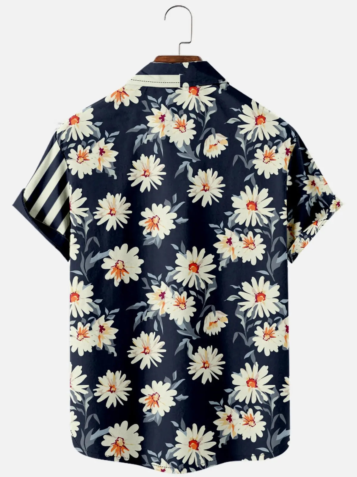 Men's Hibiscus Stripe Panel Hawaiian Short Sleeve Shirt Eleven Oasis
