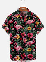 Men's Flamingo Tiki Bar Hawaiian Short Sleeve Shirt Eleven Oasis