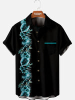 Men's Hawaiian Tropical Night Floral Short Sleeve Shirt ElevenOasis