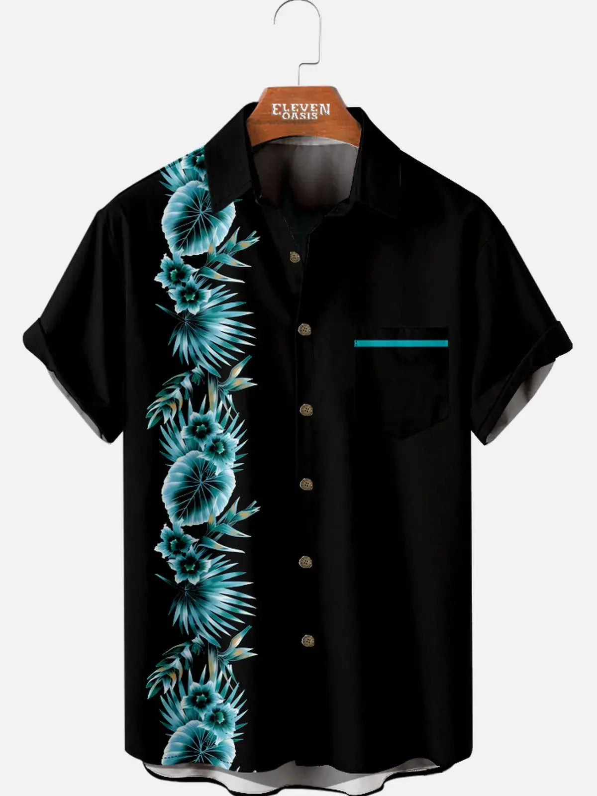 Men's Hawaiian Tropical Night Floral Short Sleeve Shirt ElevenOasis