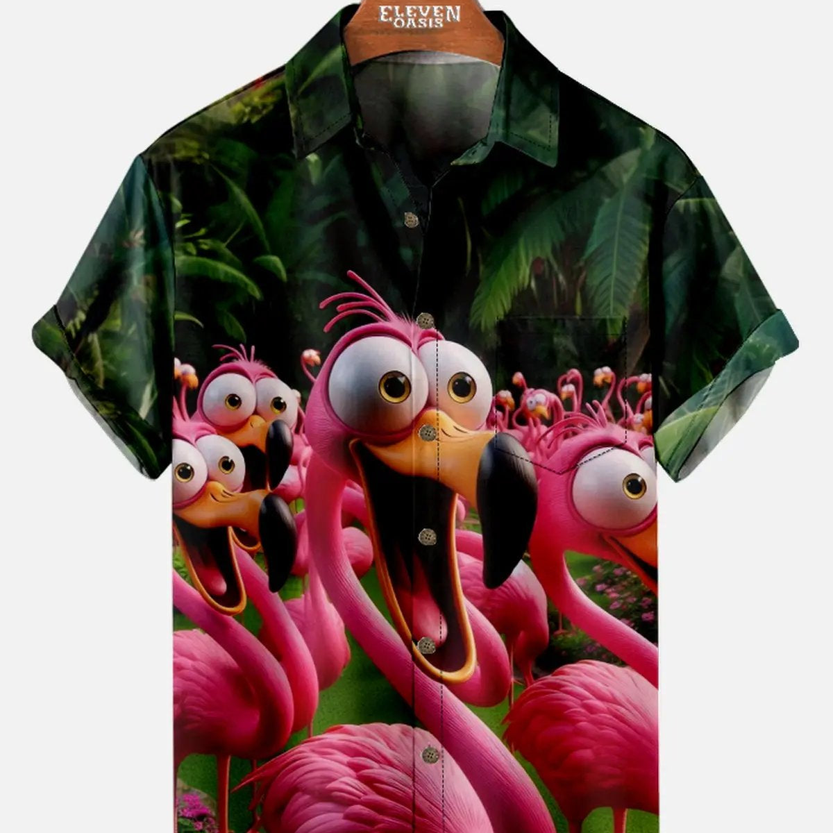 Tall Men's Vacation Flamingo Short Sleeve Shirt ElevenOasis