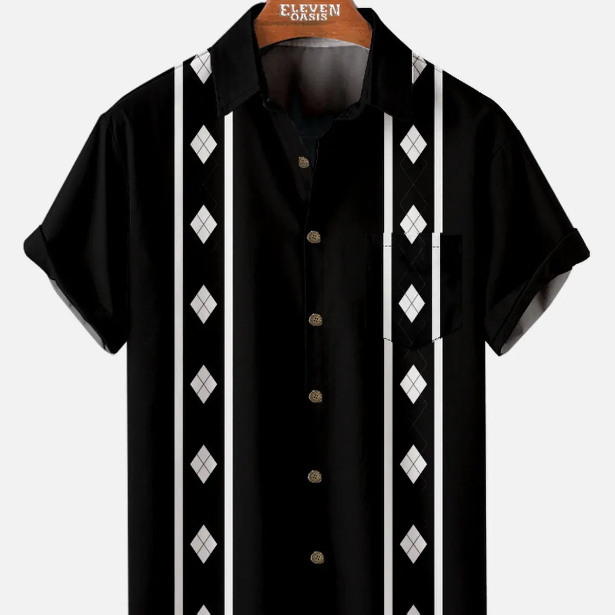 Men???????????????????¨¬???????o?????????????????¨¬???????????????????????¨¬???????s Classic collar short sleeve shirt with geometry pattern