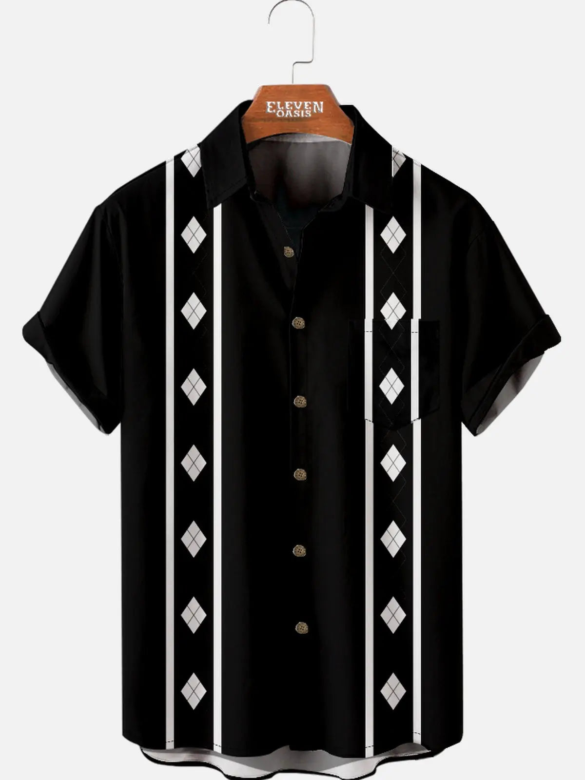 Men?¡¥s Classic collar short sleeve shirt with geometry pattern