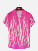 Men's Shiny Flame Print Camp Collar Shirt ?¡ìC Bold and Retro Style