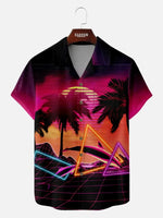 Men's Synthwave Neon Beach Camp Collar Short Sleeve Shirt ElevenOasis