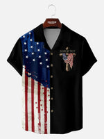 Men's Faith Camp Collar Short Sleeve Shirt Easter Cross Flag Design ElevenOasis