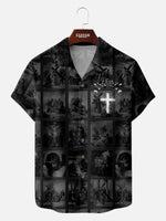Men's Faith Camp Collar Jesus Story Cross Biblical Art Short Sleeve Shirt ElevenOasis