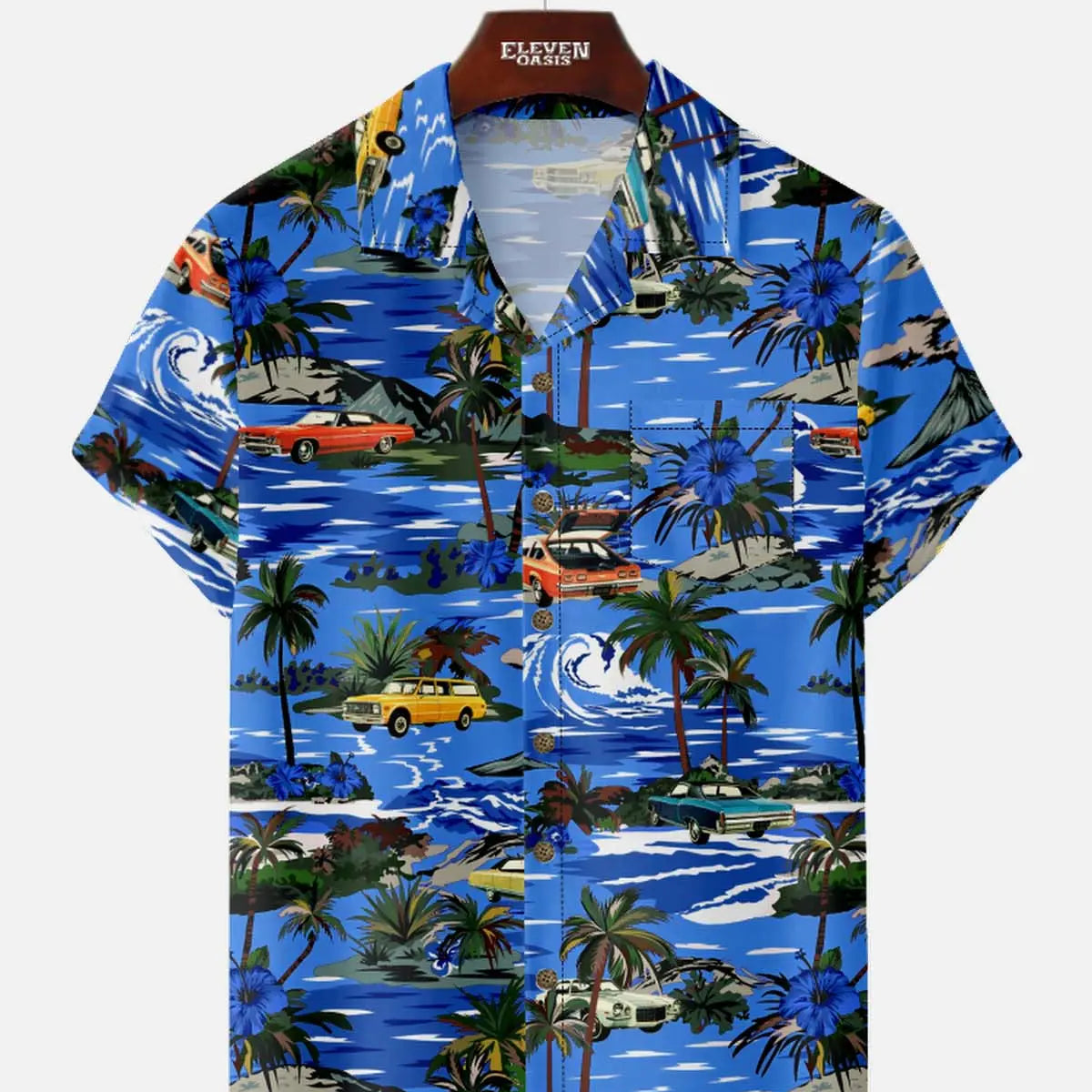 Men's Beachside Cruiser Palm Hawaiian Short Sleeve Shirt Eleven Oasis