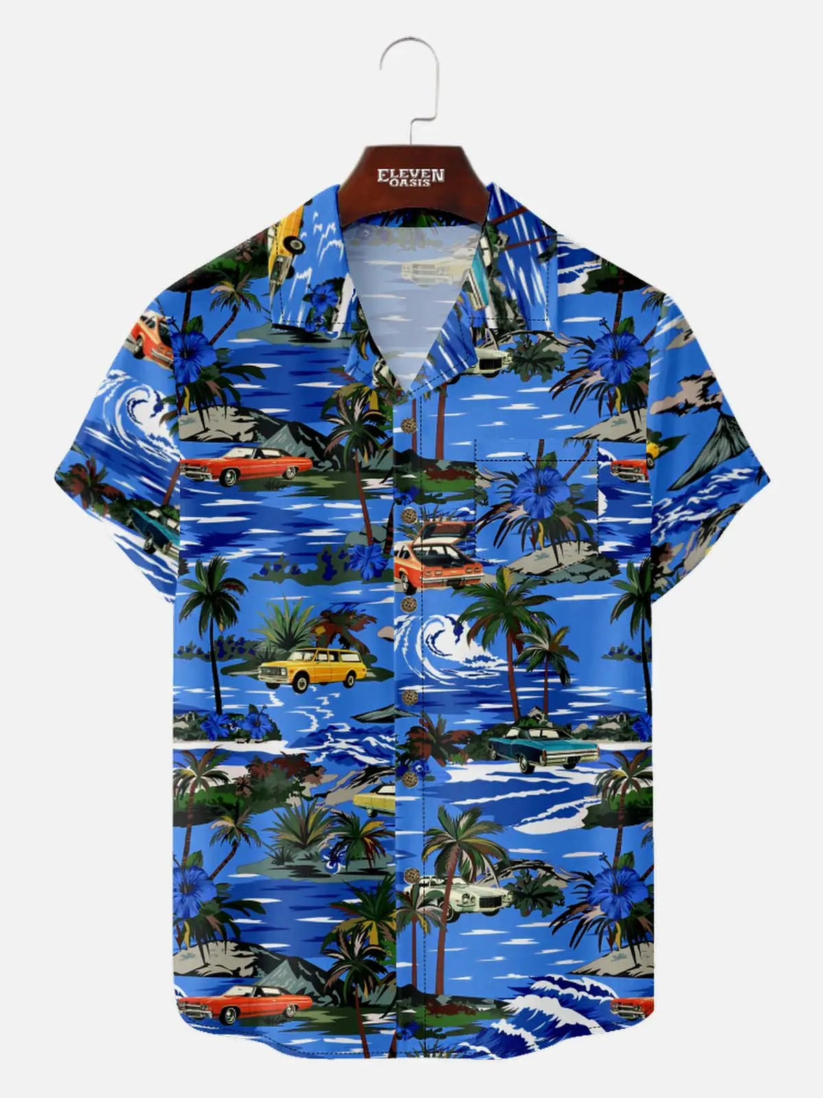 Men's Beachside Cruiser Palm Hawaiian Short Sleeve Shirt Eleven Oasis