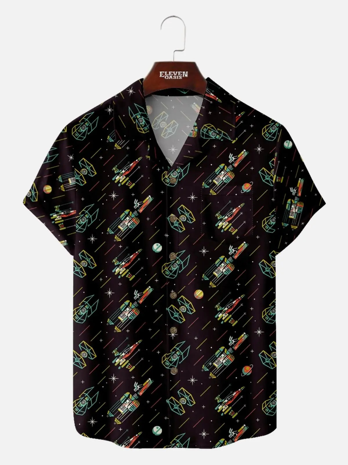 Men's Star Wars Spaceships and Planets Short Sleeve Shirt ElevenOasis