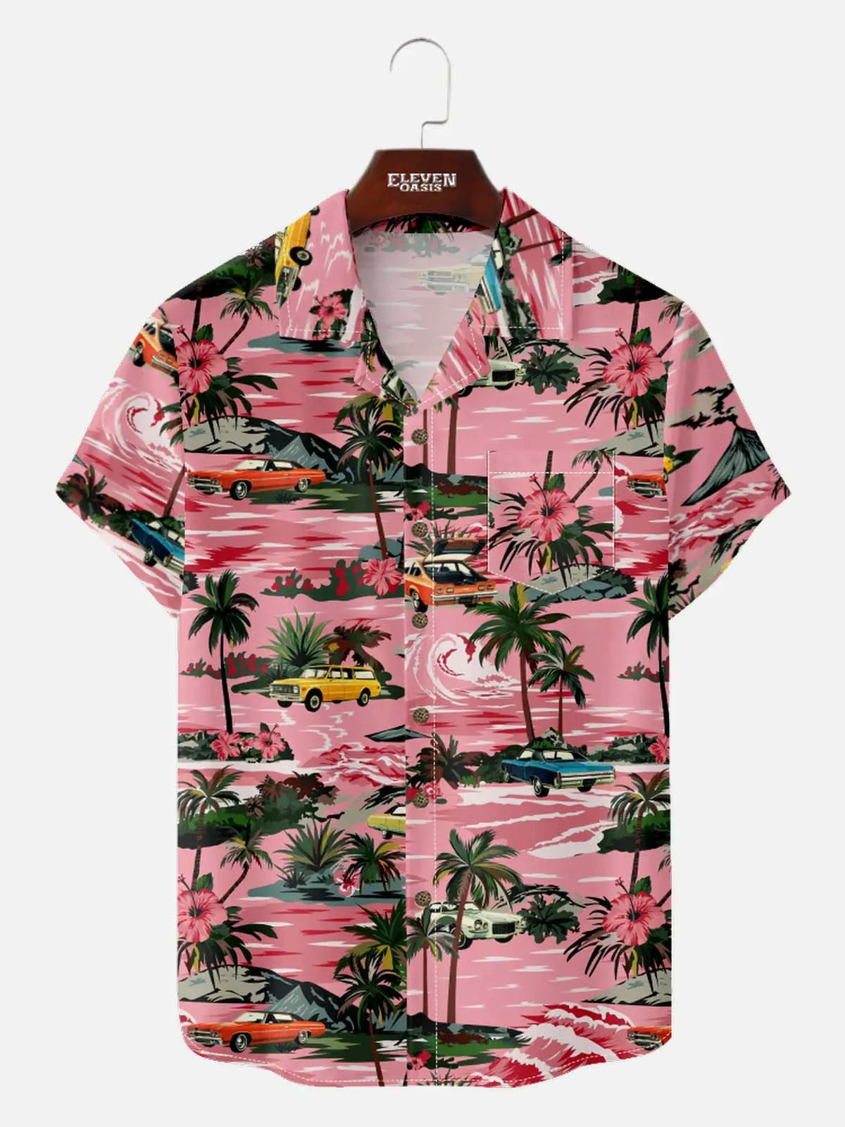 Men's Beachside Cruiser Palm Hawaiian Short Sleeve Shirt Eleven Oasis