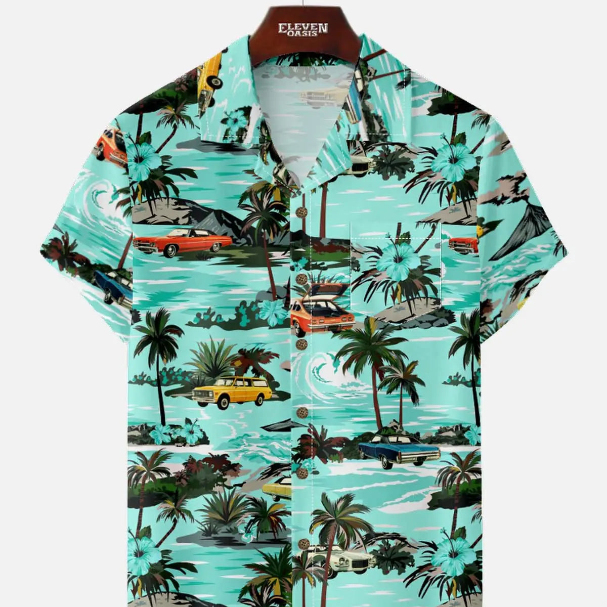Men's Beachside Cruiser Palm Hawaiian Short Sleeve Shirt Eleven Oasis