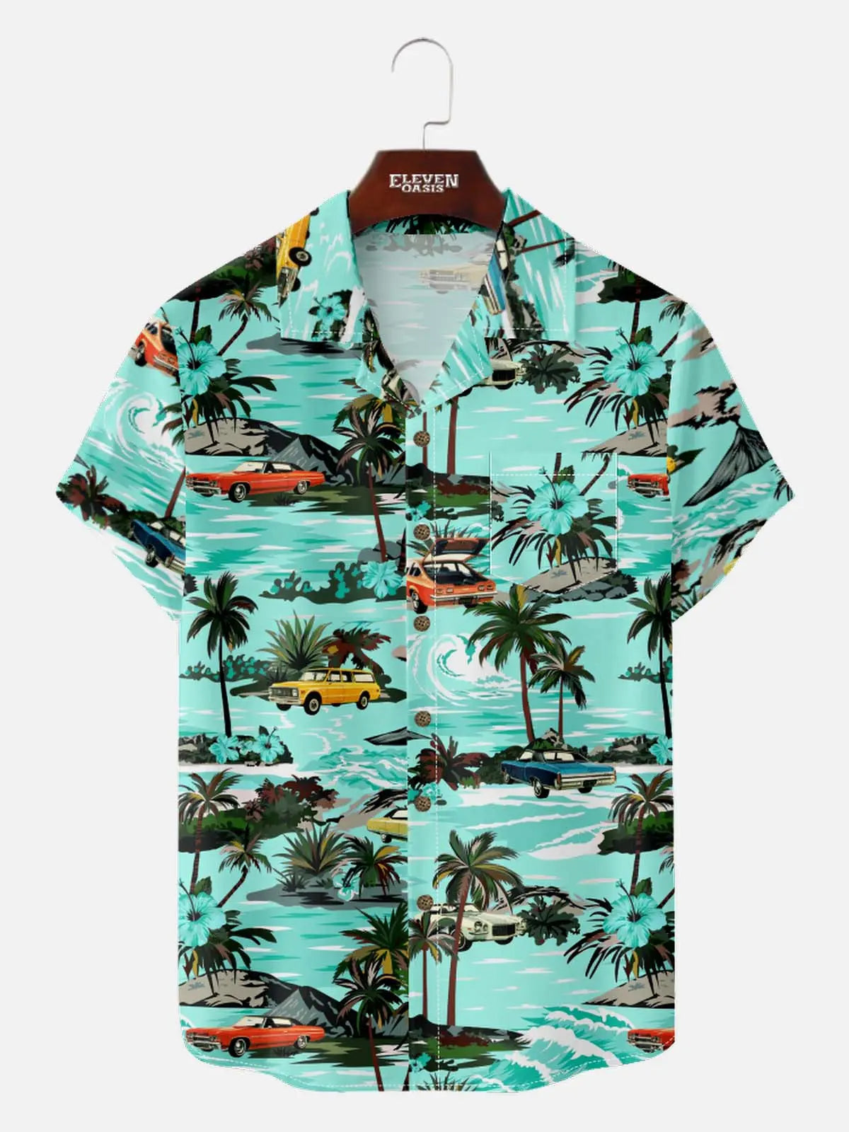 Men's Beachside Cruiser Palm Hawaiian Short Sleeve Shirt Eleven Oasis