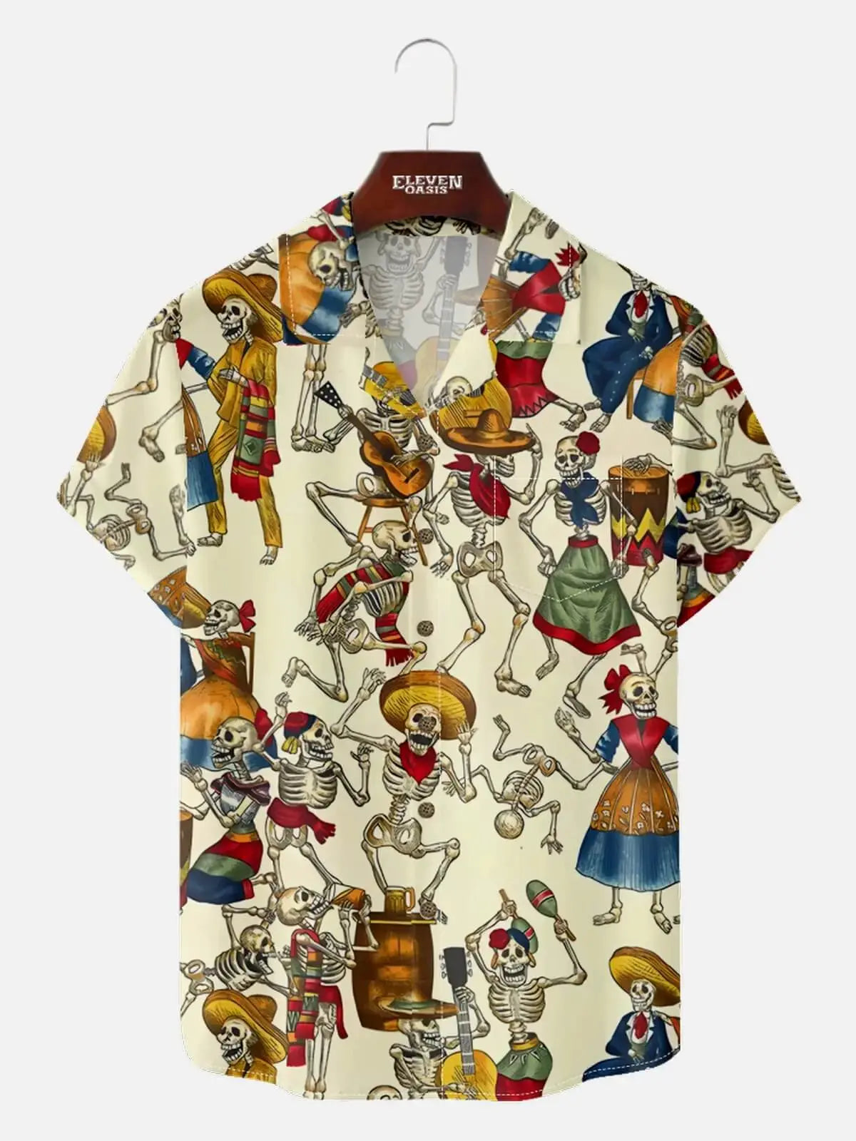 Men's Dia de los Muertos Fiesta Short Sleeve Shirt ElevenOasis