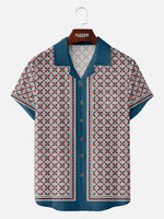 Men's Retro Geometric Bowling Camp Collar Short Sleeve Shirt Eleven Oasis
