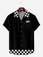 Men's Checkered Flag Bowling Camp Collar Short Sleeve Shirt ElevenOasis