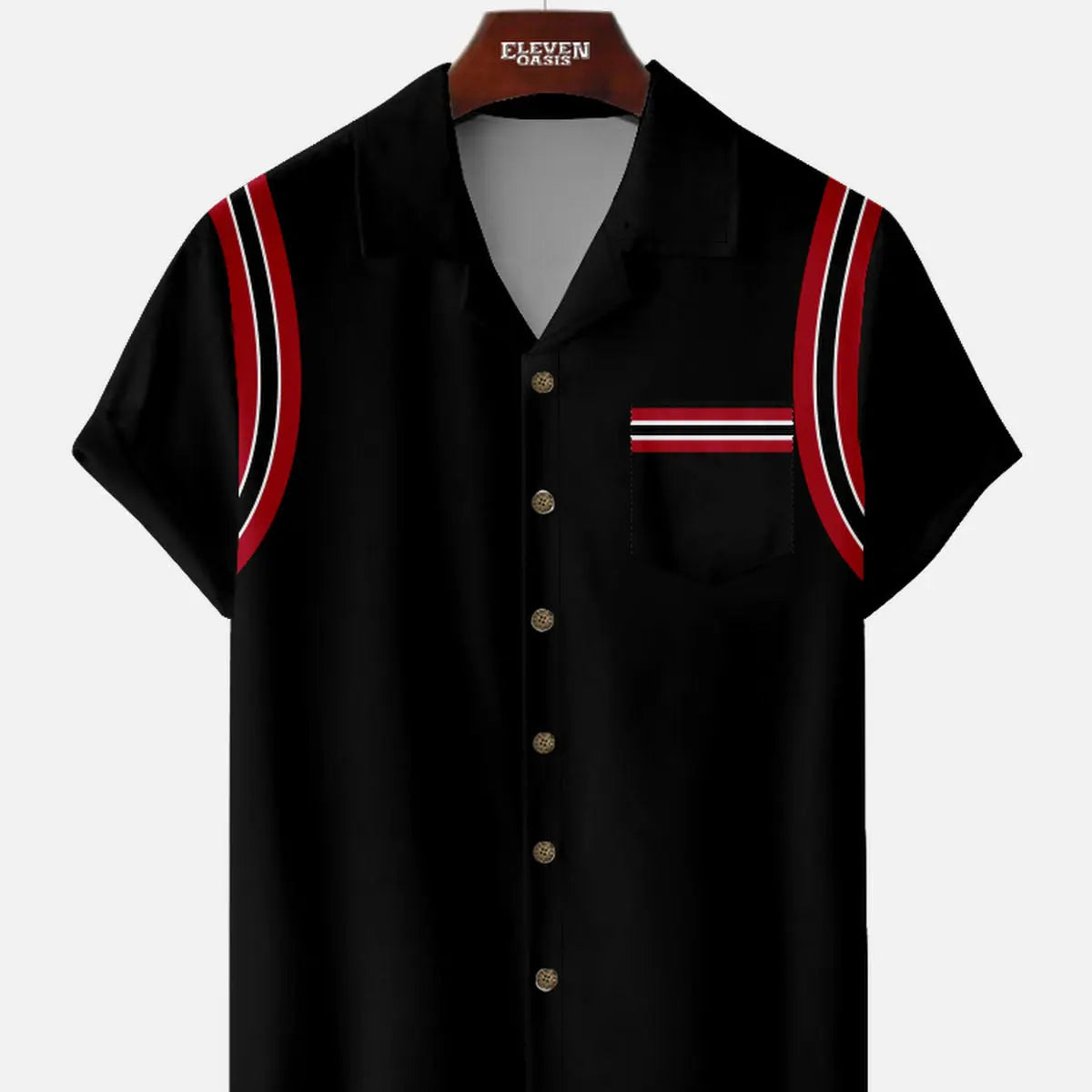 Men's Racing Stripe Bowling Camp Collar Short Sleeve Shirt Eleven Oasis