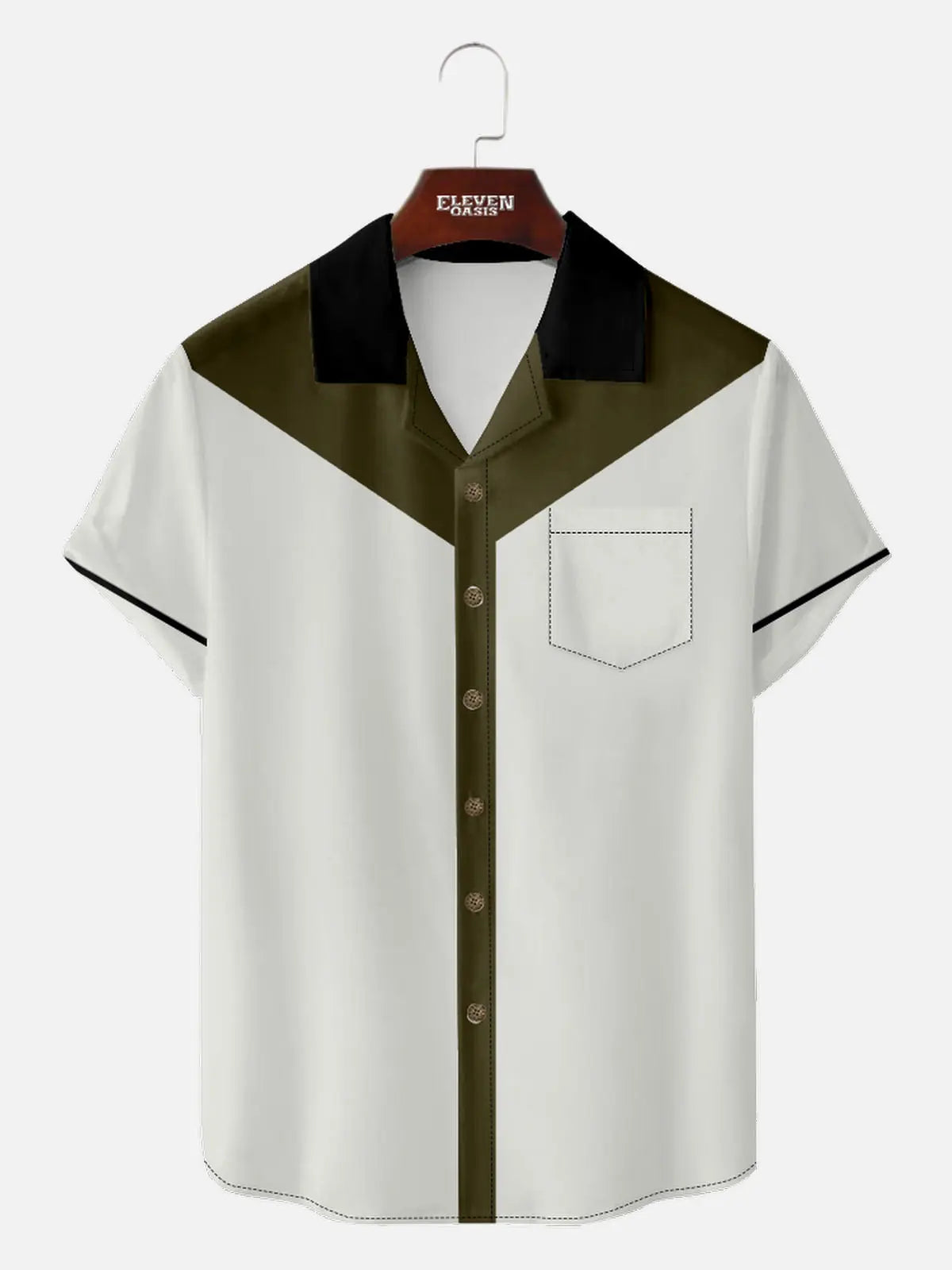 Men's Retro Color Block Bowling Short Sleeve Shirt Eleven Oasis