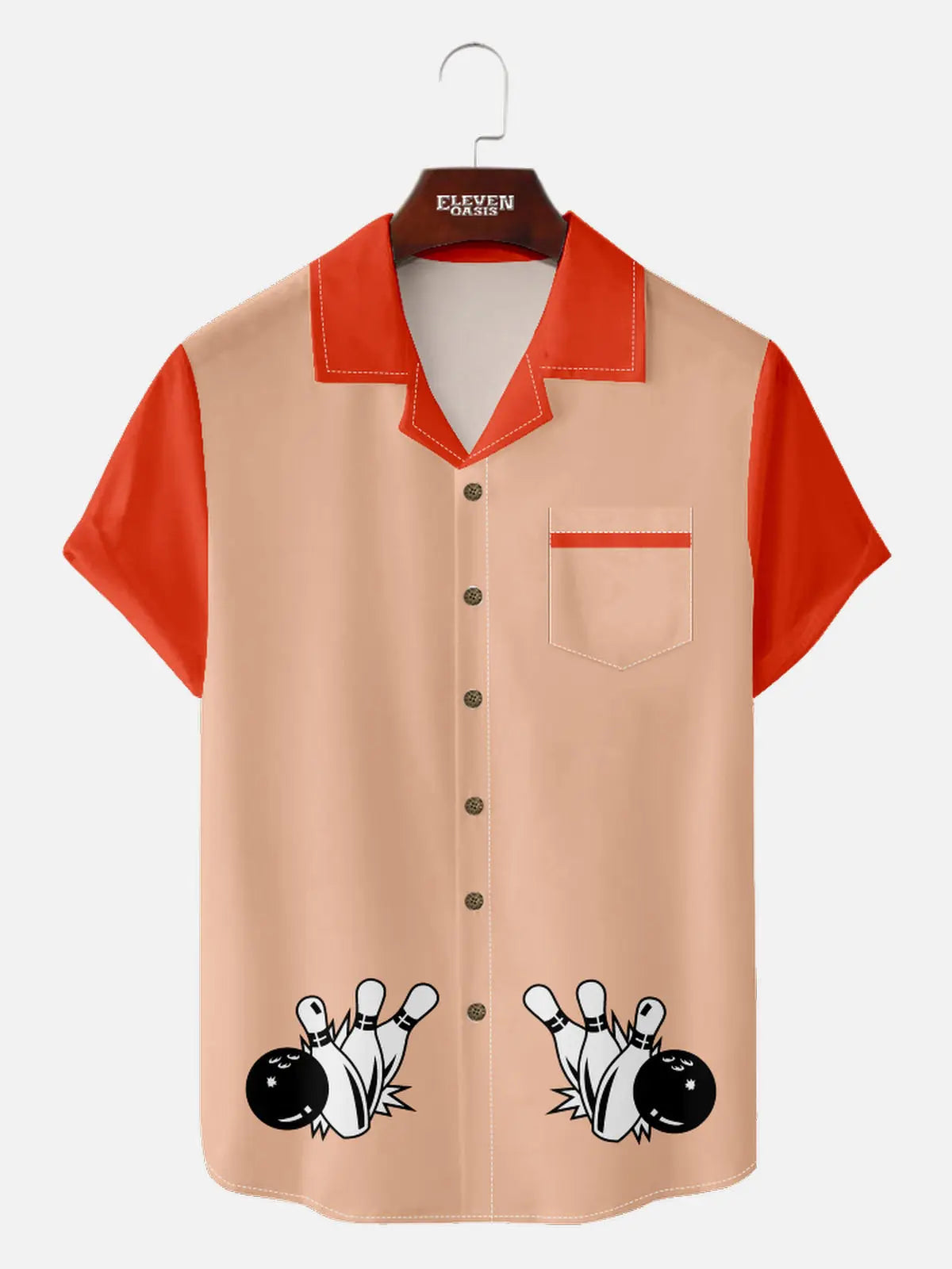 Men's Strike Action Bowling Camp Collar Short Sleeve Shirt Eleven Oasis