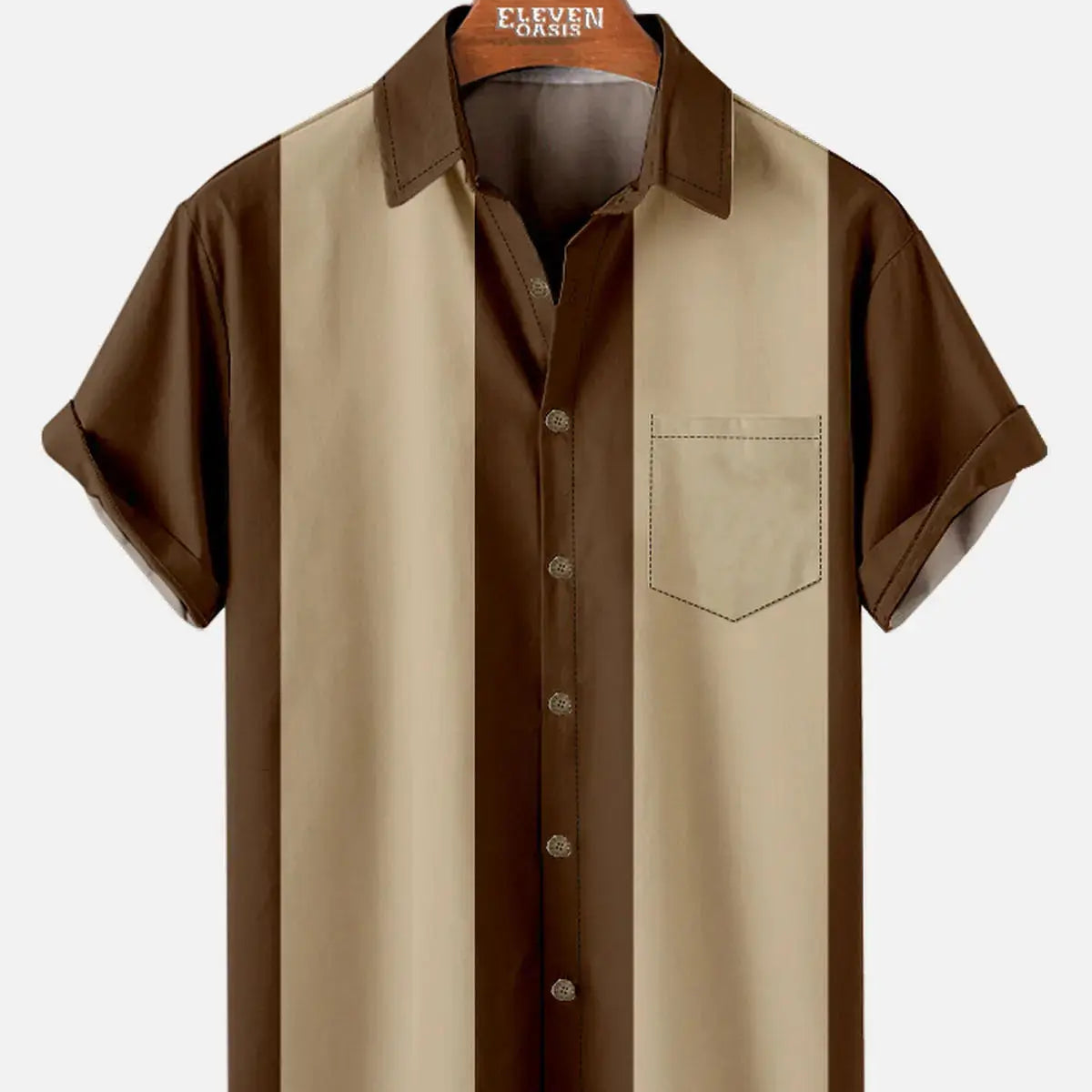Men's Basic 50s Style Bowling Short Sleeve Shirt ElevenOasis