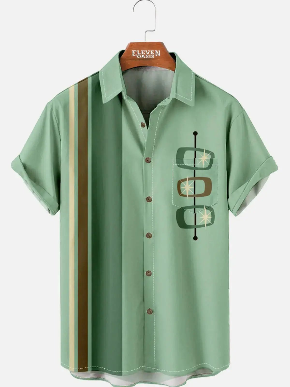 Casual Art Collection Geometric Stripes Color Block Bowling Shirt ElevenOasis