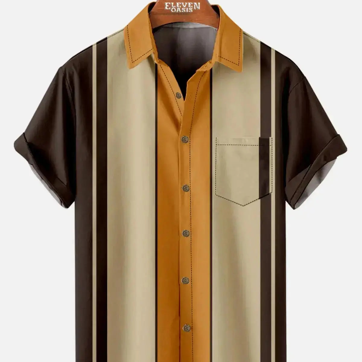 Mens Classic Front Buttons Soft Breathable Chest Pocket Casual Bowling Shirts ElevenOasis