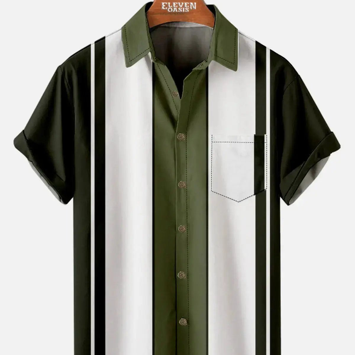 Mens Classic Front Buttons Soft Breathable Chest Pocket Casual Bowling Shirts ElevenOasis