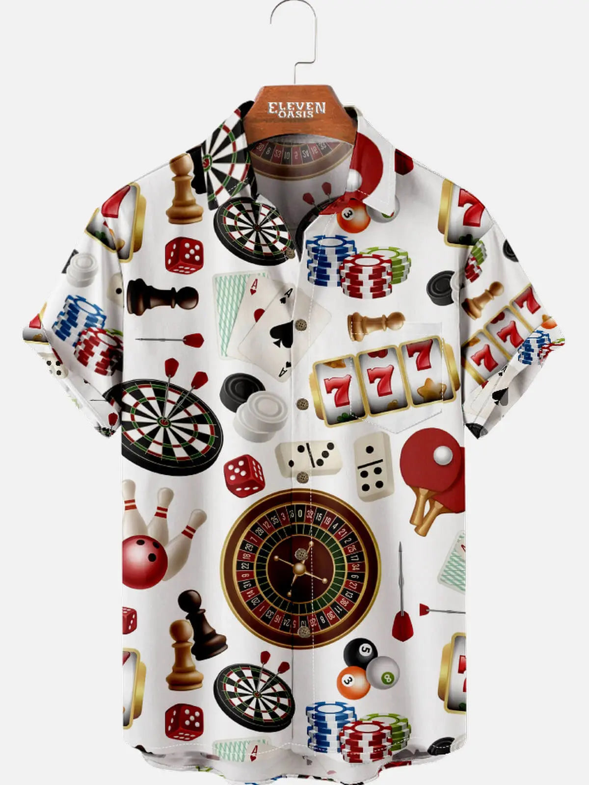 Tall Men's Casino Games All-Over Print Short Sleeve Shirt Eleven Oasis