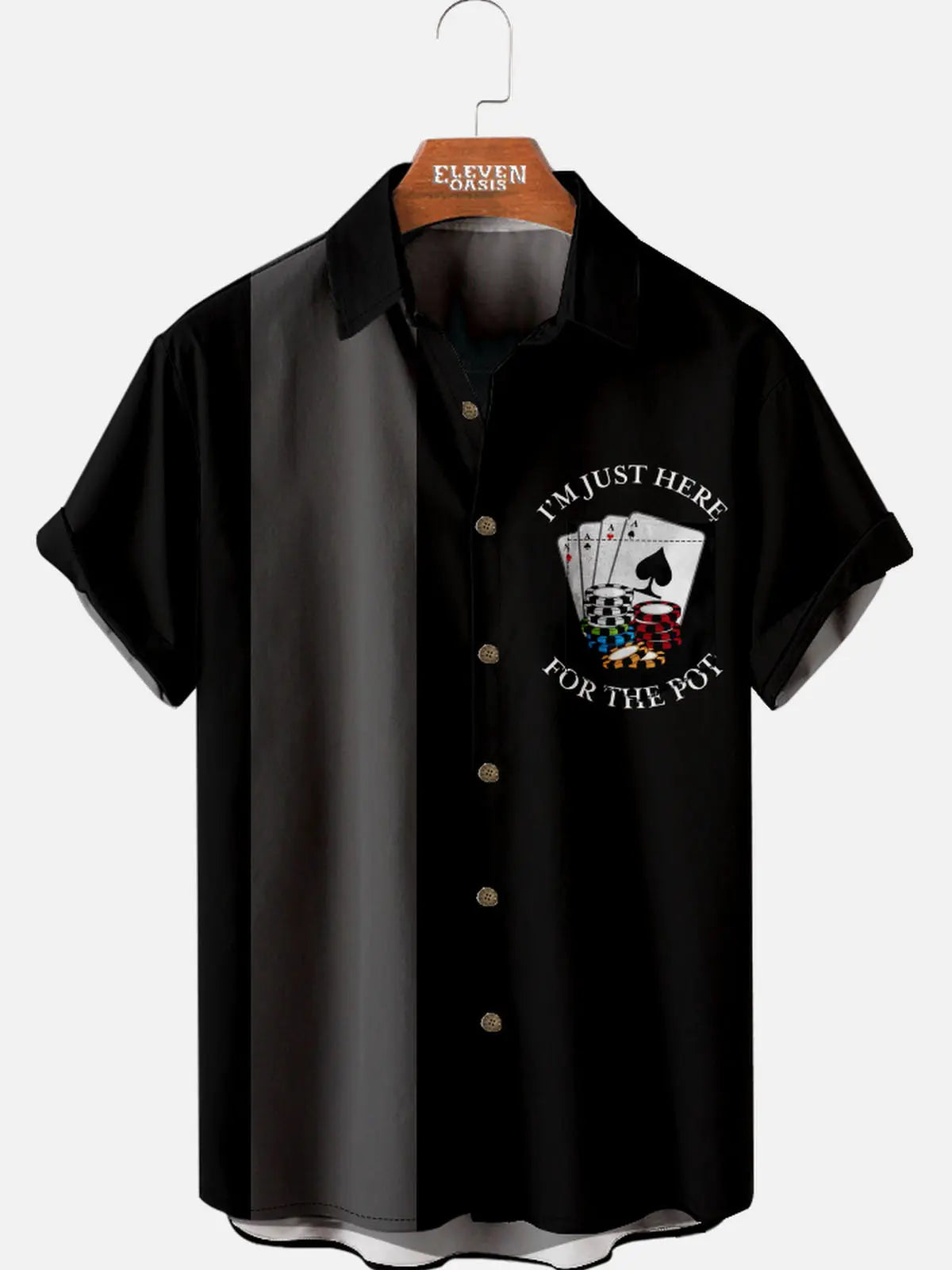 Men's Playing Cards Spread Collar Short Sleeve Shirt Best Gambler I‘m Just Here For The Pot Eleven Oasis