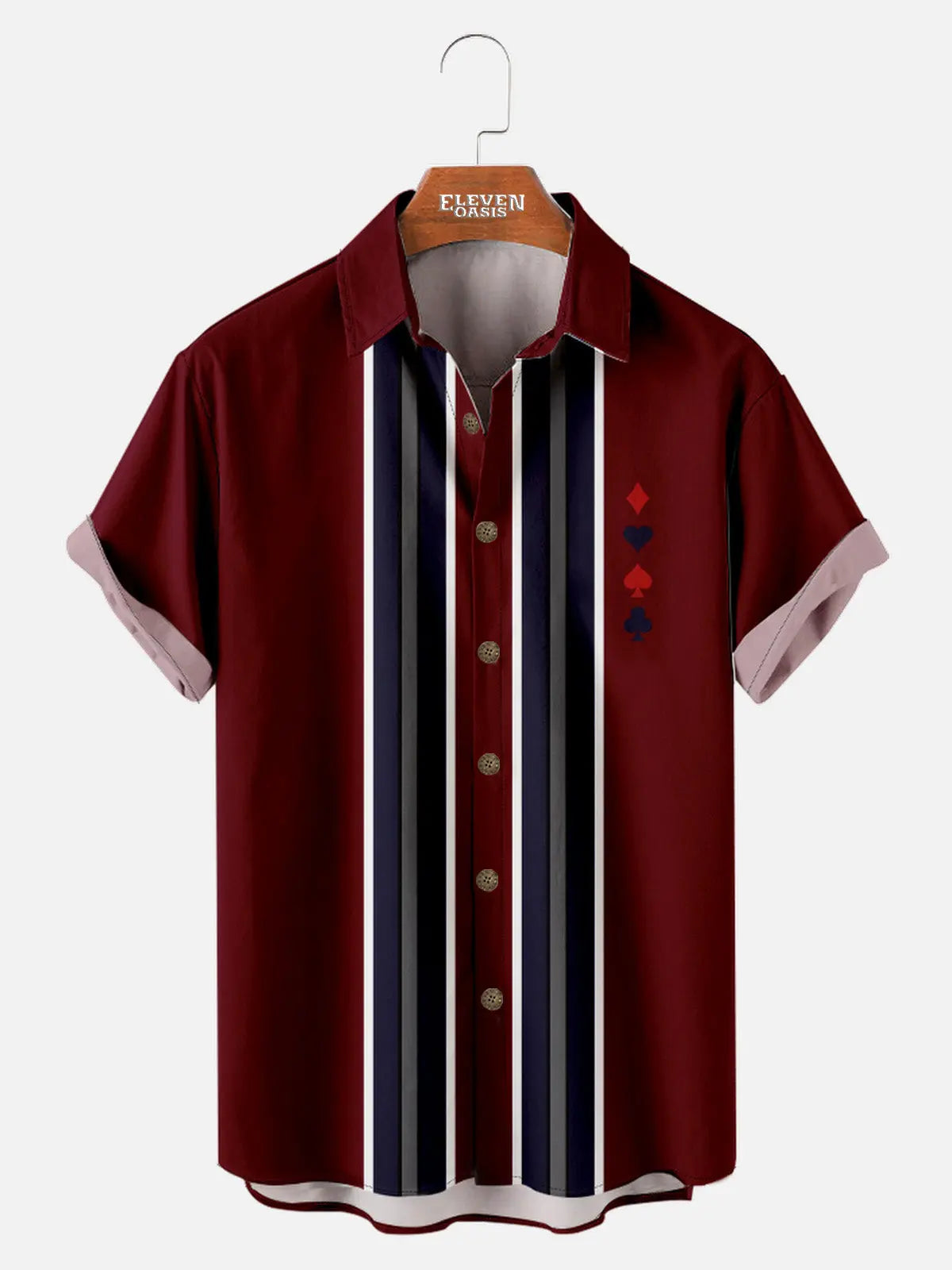 Men's Playing Cards Spread Collar Short Sleeve Shirt Card Suits Red Joker Club Eleven Oasis