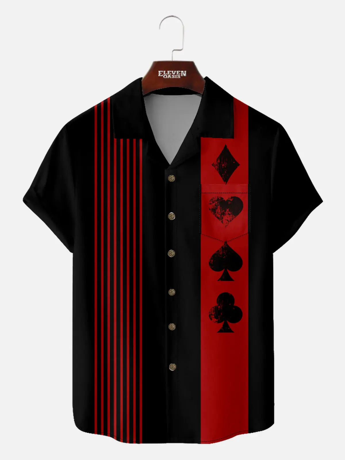 Men's Playing Cards Camp Collar Short Sleeve Shirt Ante Up Vintage Eleven Oasis