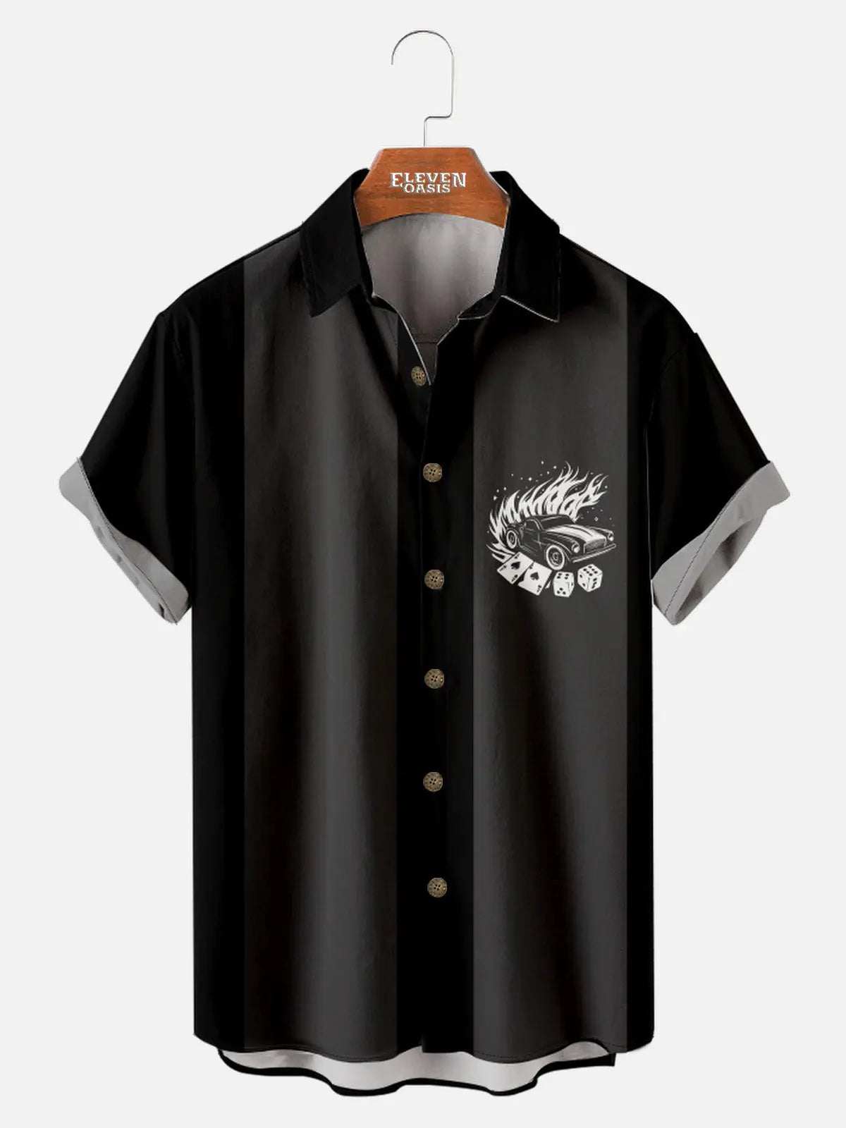 Men's Hot Rod Dice Flames Short Sleeve Shirt Eleven Oasis