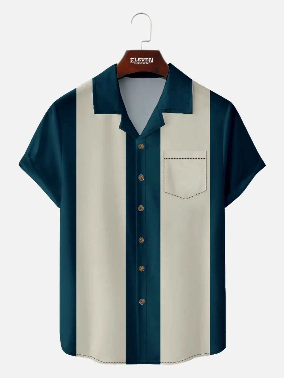 Men's Basic 50s Style Camp Collar Bowling Short Sleeve Shirt ElevenOasis