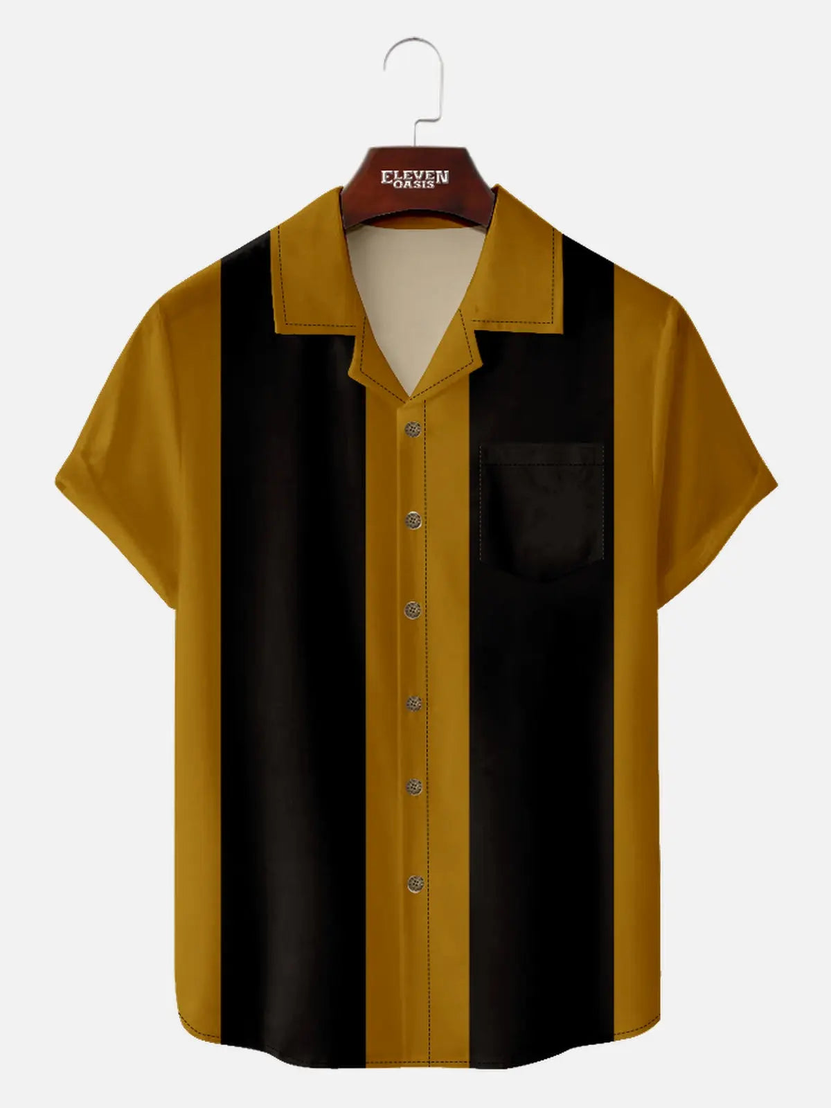 Men's Basic 50s Style Camp Collar Bowling Short Sleeve Shirt ElevenOasis