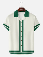 Men's 60s Contrast-Trim Bowling Style Camp Collar Short Sleeve Shirt ElevenOasis