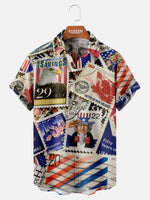 Tall Men's American Stamp Collector Short Sleeve Shirt Eleven Oasis